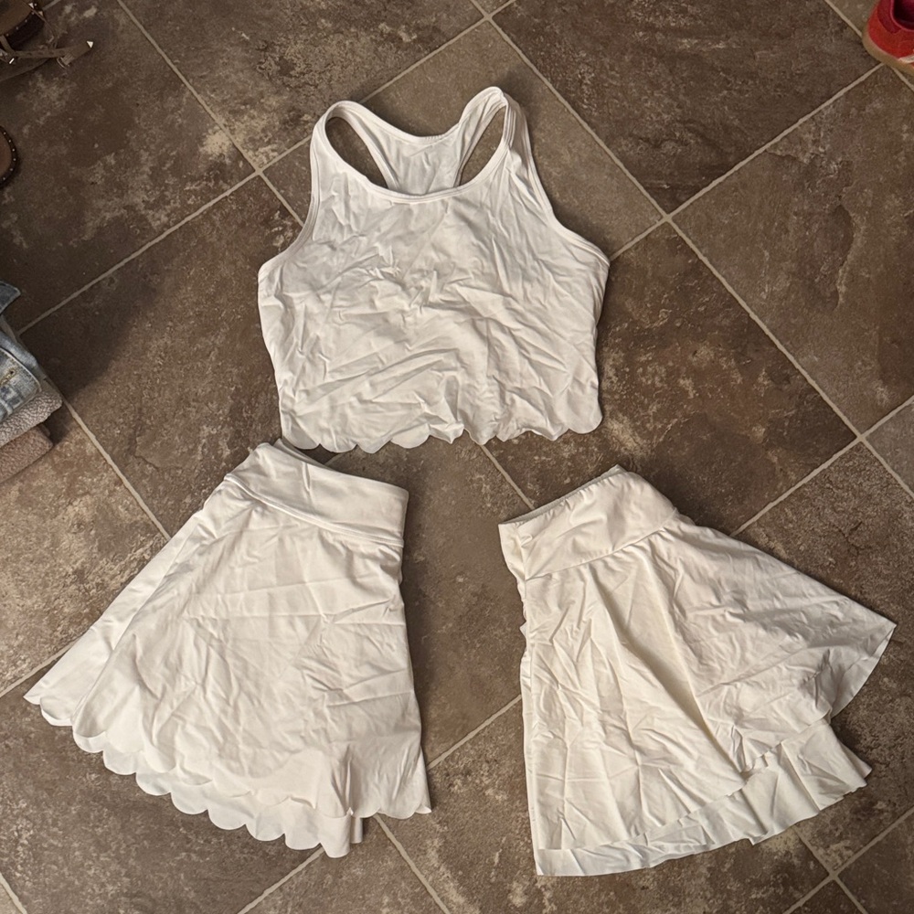 White Scallop Hem Skirt and Tank Set